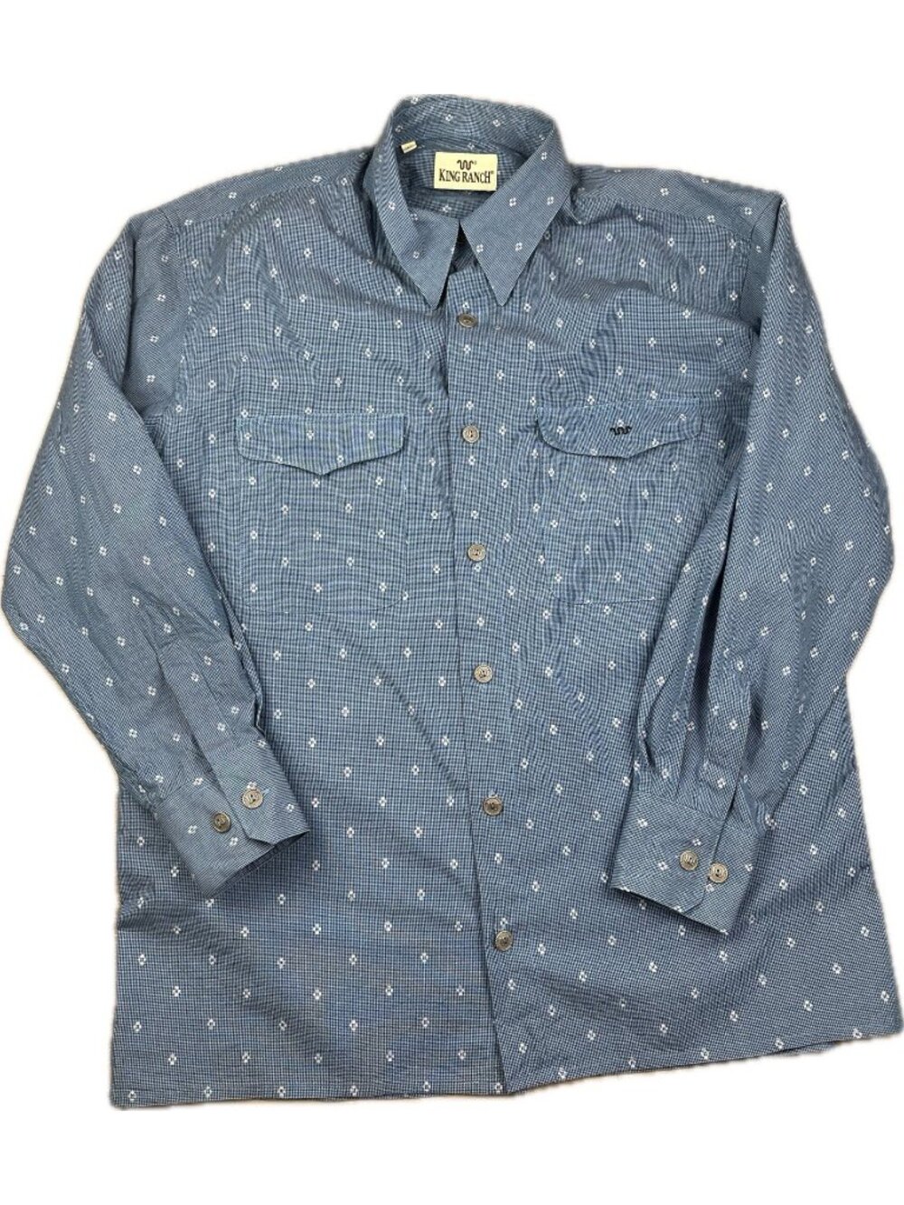 King Ranch Men’s Western Button Up Blue Shirt Long Sleeves Embroidered L *stains